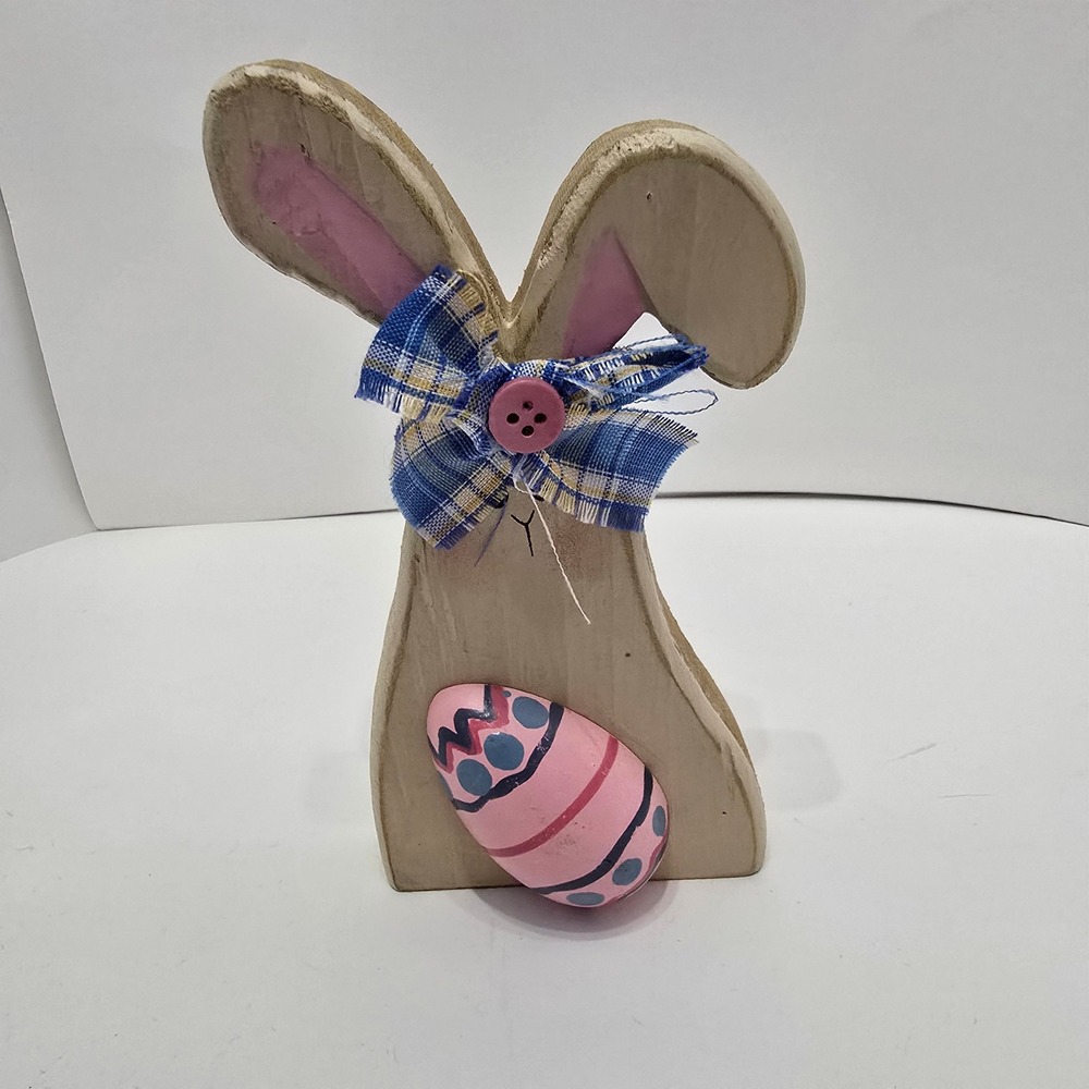 Unbranded Rustic Wooden Bunny Figurine Pink Blue Farmhouse Easter Decor